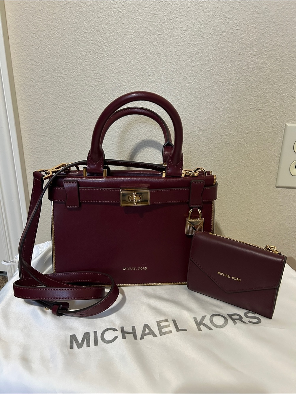 Michael Kors Tatiana Mini Crossbody in Oxblood with Matching Wallet